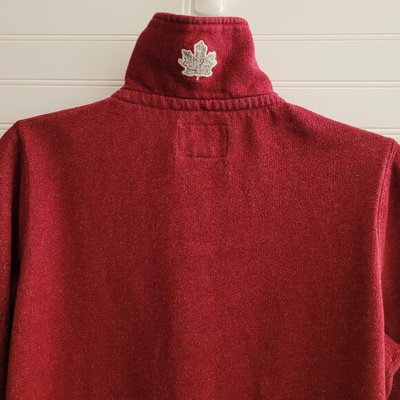 Roots Womens Quarter Zip Sweatshirt Medium Red Speckled Embroidered Logo Cuffs - Picture 9 of 12